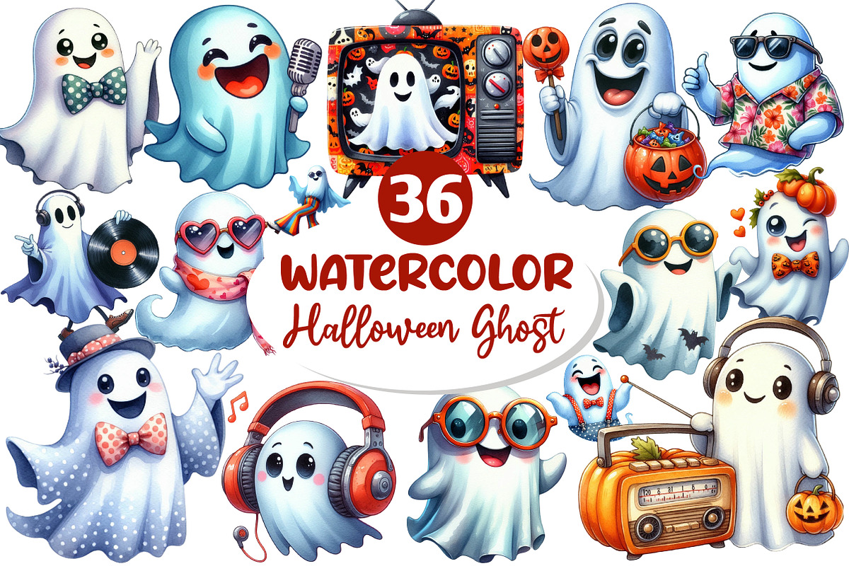 Funny Retro Halloween Ghost Clipart, an Illustration by Dream Creation (Photo 1 of 7)