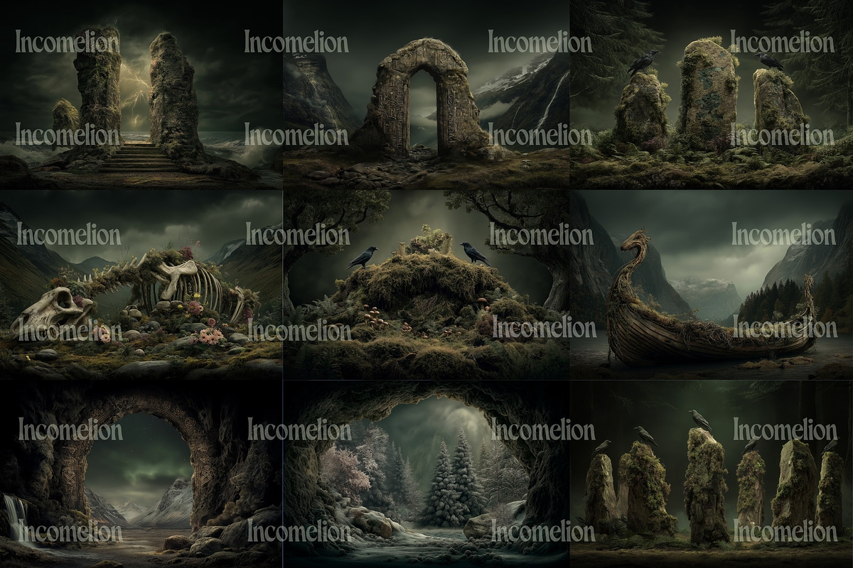 30 Nordic Fantasy Backgrounds, a Decorative Illustration by Incomelion (Photo 6 of 13)