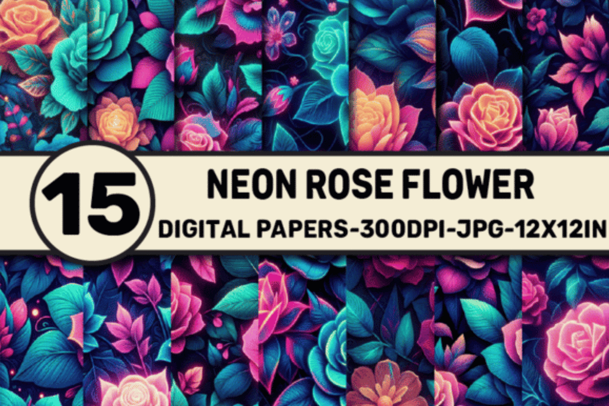 Neon Rose Flowers Crafted Texture, a Texture Graphic by Dizzy Art Studio (Photo 1 of 3)