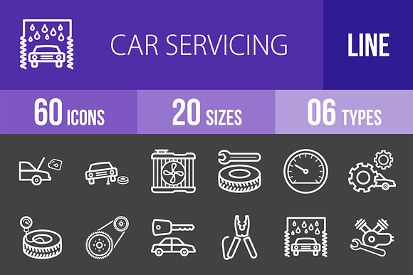 60 Car Servicing Line Inverted Icons