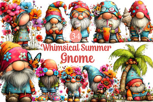 Whimsical Summer Gnome Clipart, an Illustration by DreamArtGraphic