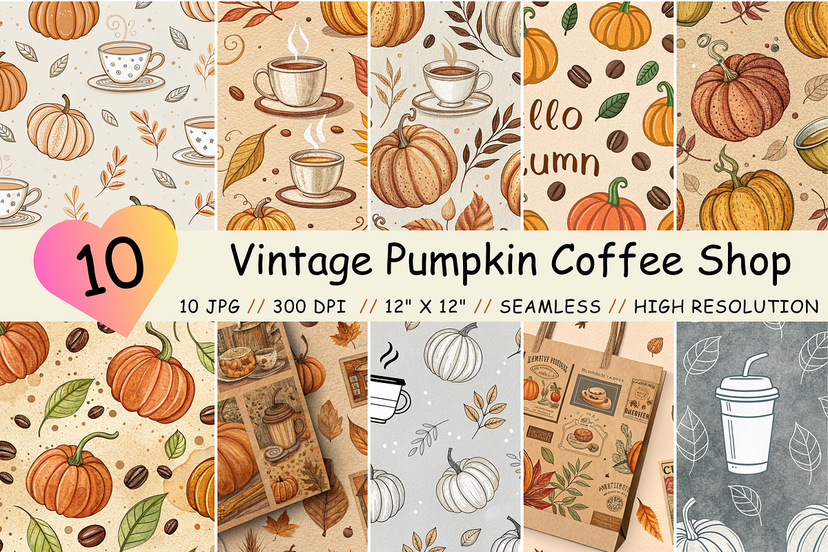 Vintage Pumpkin Coffee Digital Paper, a Pattern Graphic by FloridPrintables (Photo 1 of 11)