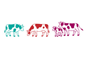 Colorful flat cows and calves in, an Animal Illustration by GraphiShop