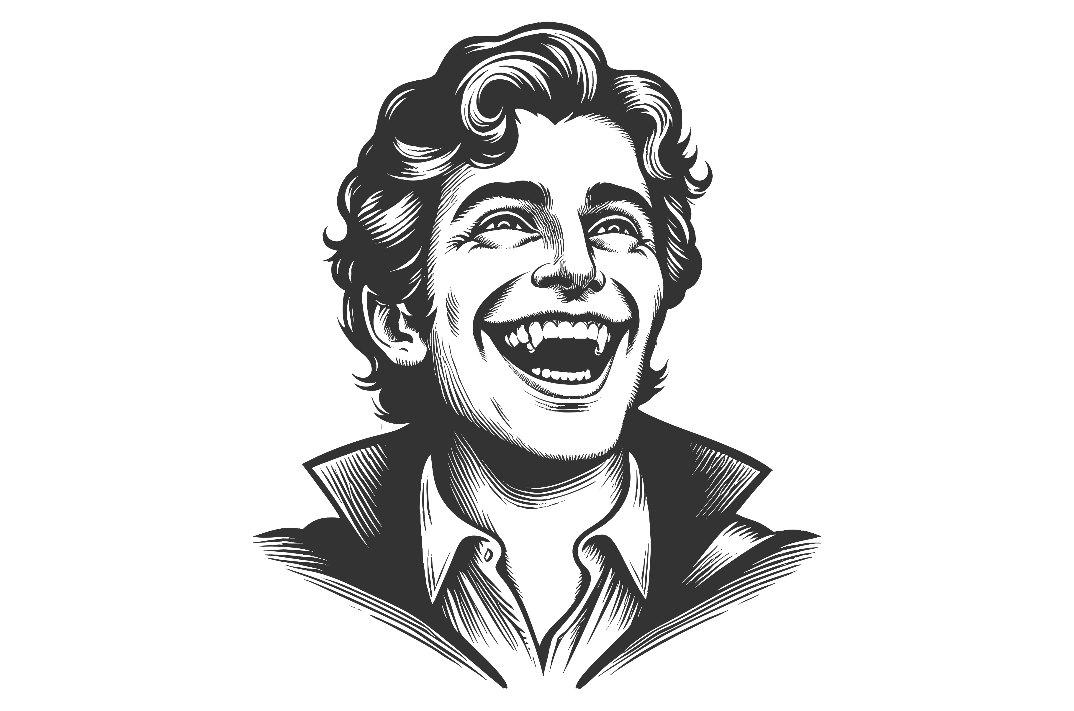 Smiling Vampire with Fangs engraving, a Person Illustration by AlexArt