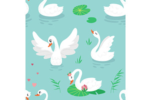Cartoon swan seamless pattern. White, an Animal Illustration by LadadikArt
