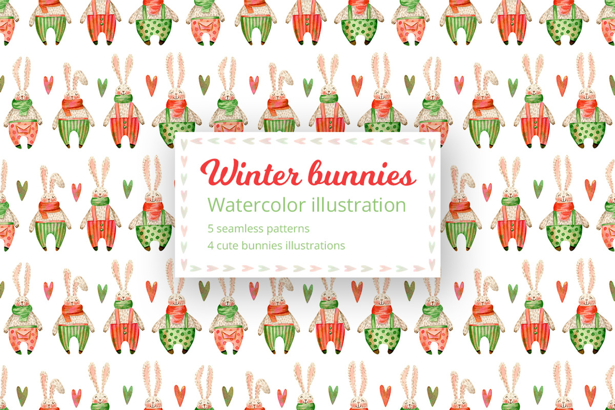Winter bunnies patterns., a Decorative Illustration by Anna Kopylova (Photo 1 of 4)