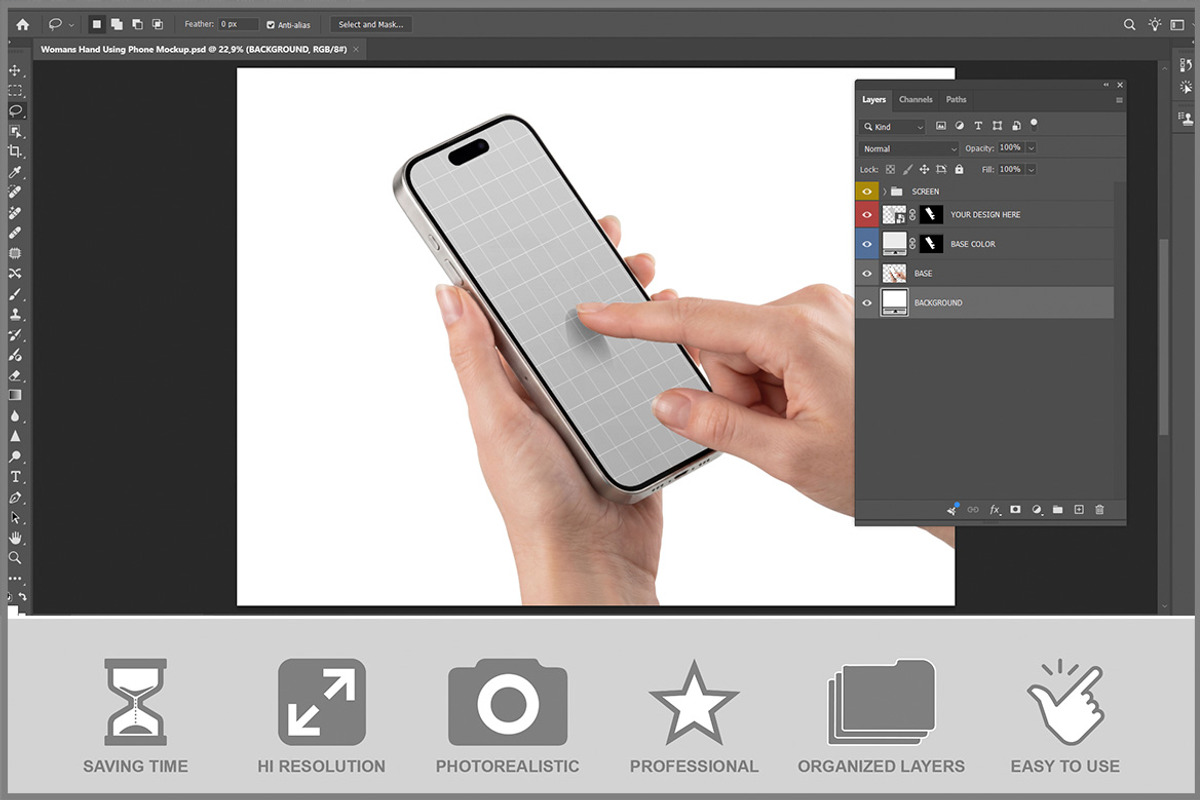 Woman's Hand Using Phone PSD, an iPhone Mockup by Bruno's Shop (Photo 2 of 3)
