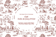 Cat Toile Illustrated Pattern, a Background Graphic by Hughes Studio (Thumbnail 1 of 8)