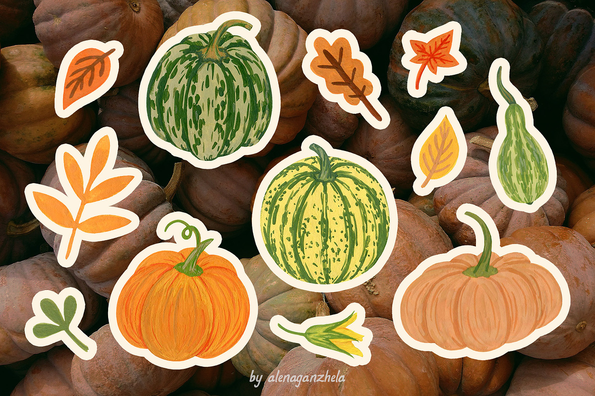 Hello PUMPKIN gouache whimsical set, a Seasonal Illustration by alenaganzhela (Photo 7 of 10)