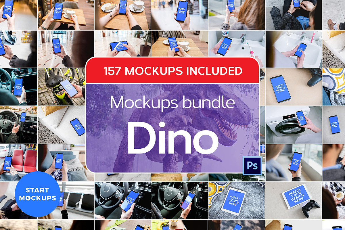 Mockups bundle Dino - 157 Mockups, an iPhone Mockup by StartMockups.com (Photo 1 of 7)