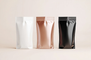Three standing pouch bags in copper, a Photo by Pavel_design