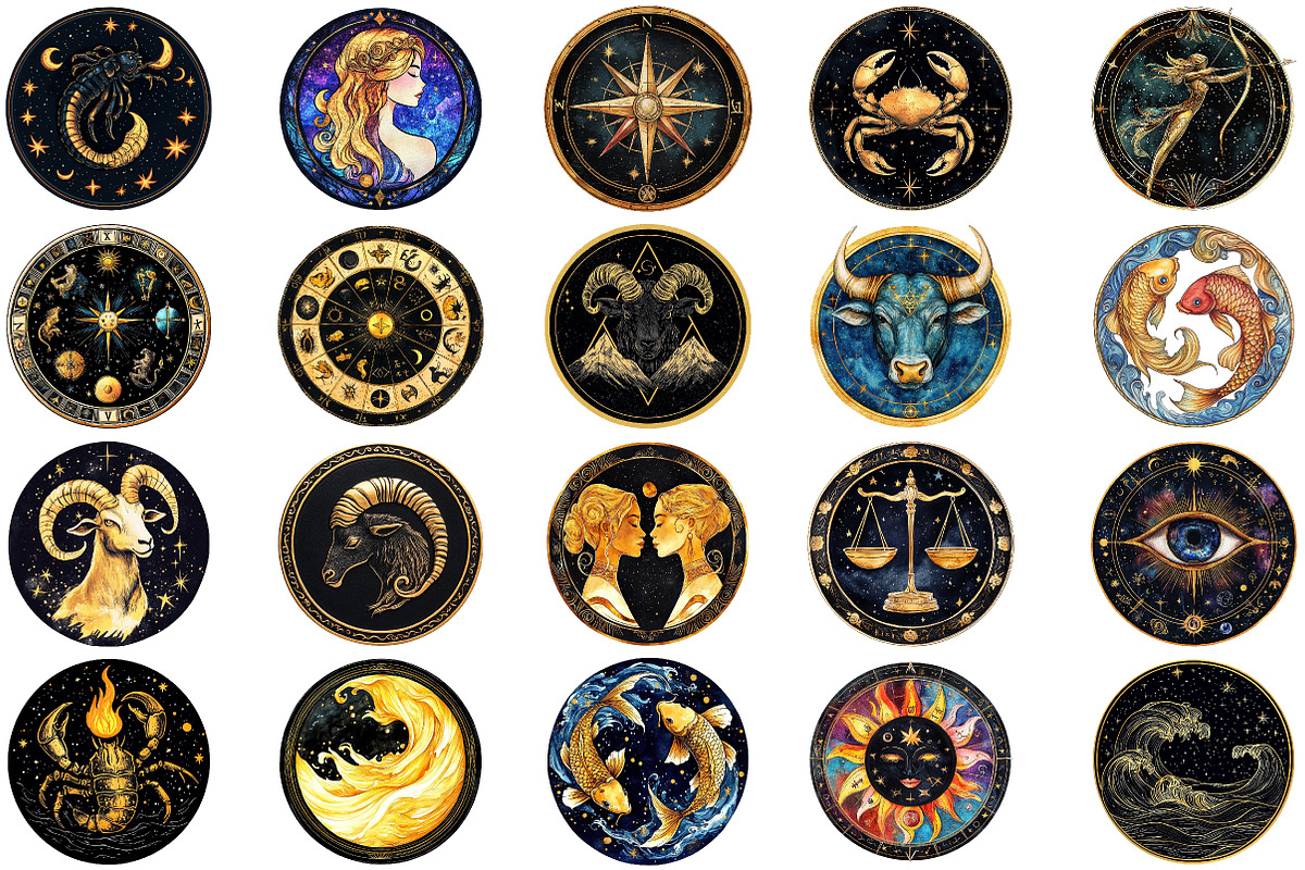 Art Deco Zodiac Signs Clipart PNG, an Illustration by Craft Nest (Photo 2 of 5)