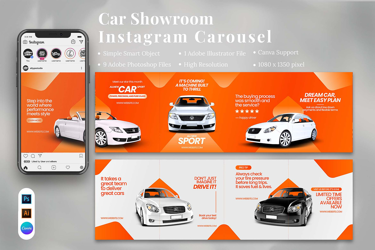 Car Showroom Instagram Carousel, a Social Media Template by Attype (Photo 1 of 5)