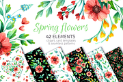 Spring flowers, watercolor clipart, an Illustration by Valin Malin (Thumbnail 1 of 14)