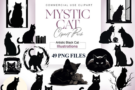 Cat Silhouette Clipart, Black Cat, an Animal Illustration by BrushstrokeArtGB