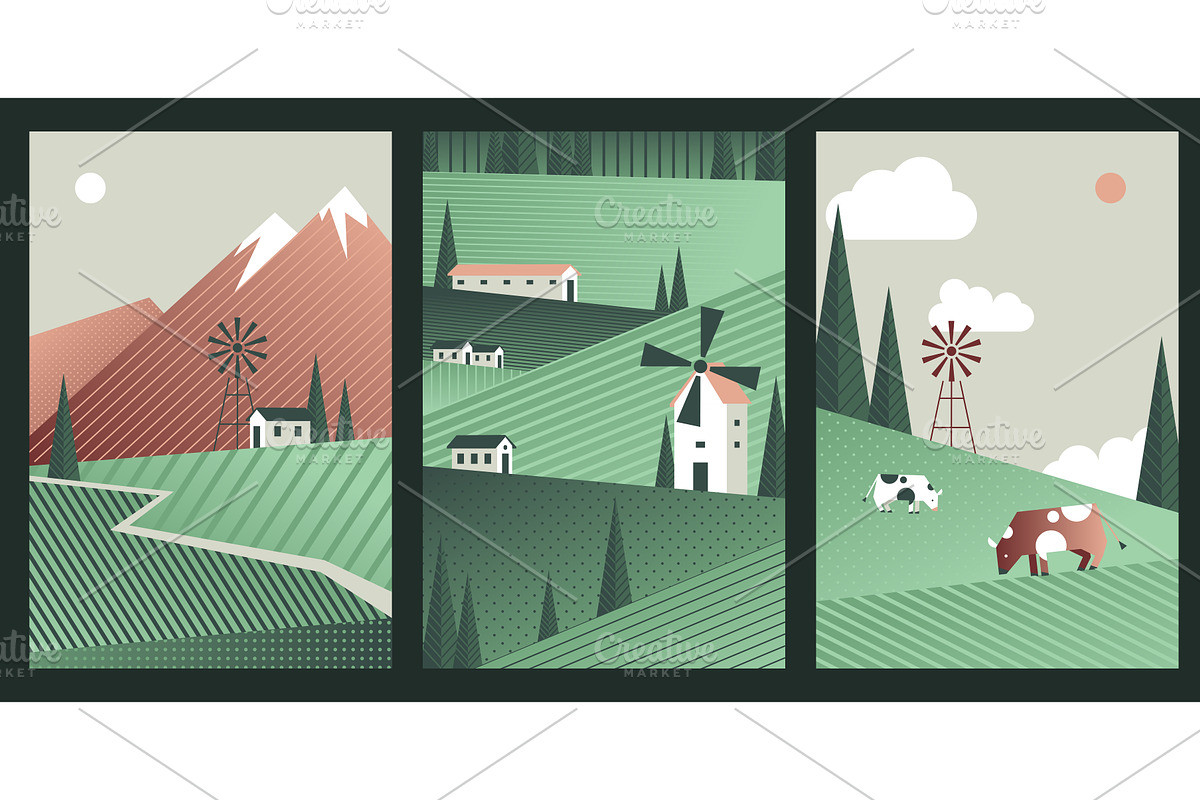 Spring landscape, green fields, an Illustration by art PVP - market