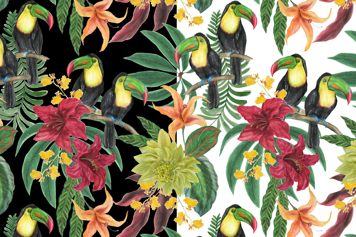 Watercolor toucan patterns, a Pattern Graphic by ramika (Photo 3 of 5)