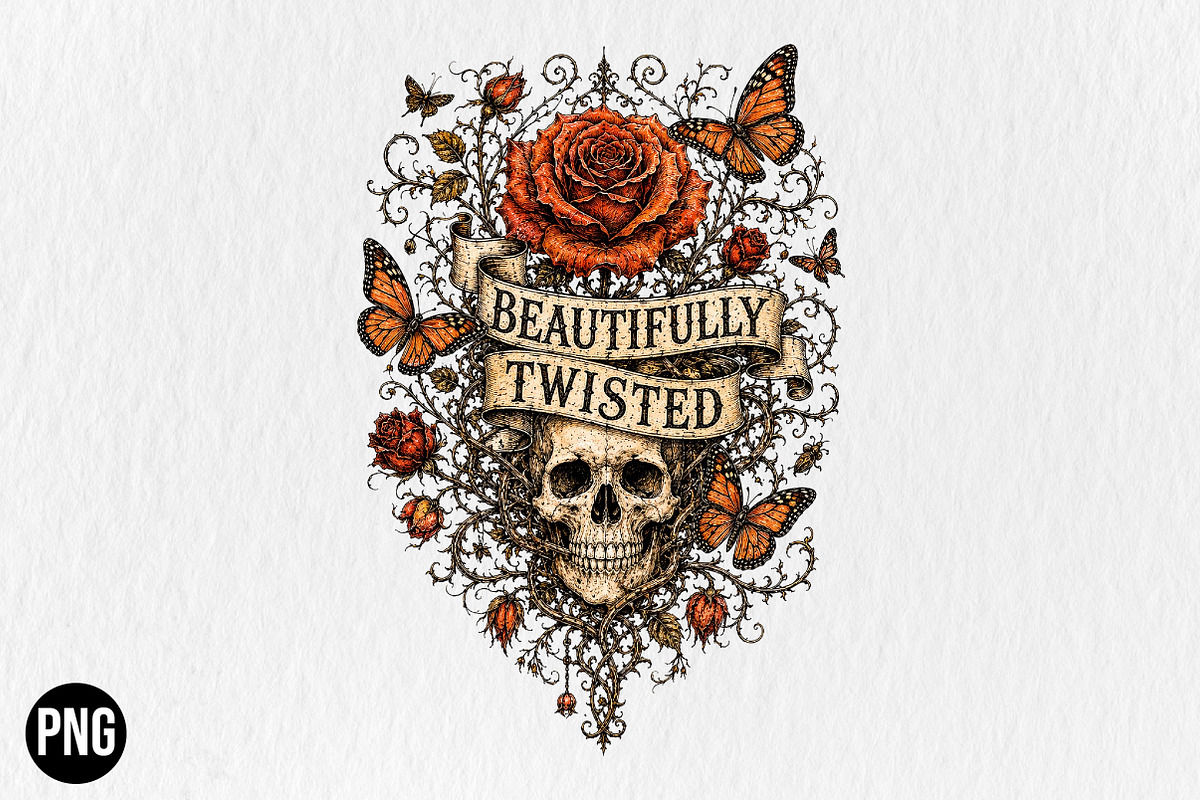 Beautifully Twisted Skull PNG, a Seasonal Illustration by CraftArtStudio (Photo 1 of 4)