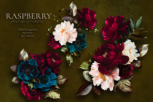 Raspberry Floral Clip Art Collection