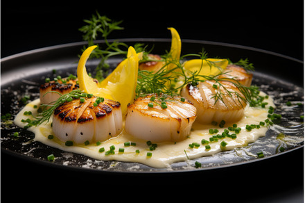 Appetizing Scallop dish served plate, a Food & Drink Photo by Ylivdesign