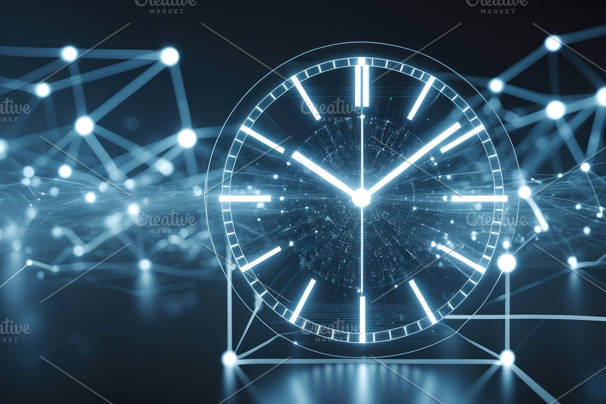 Glowing analog clock face ticking, an Illustration by wavebreak