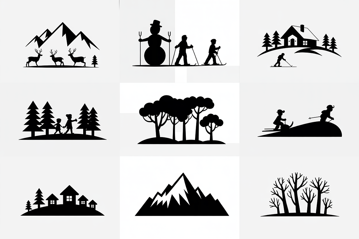 winter landscape snowman silhouettes, an Illustration by Amazin_art (Photo 6 of 7)