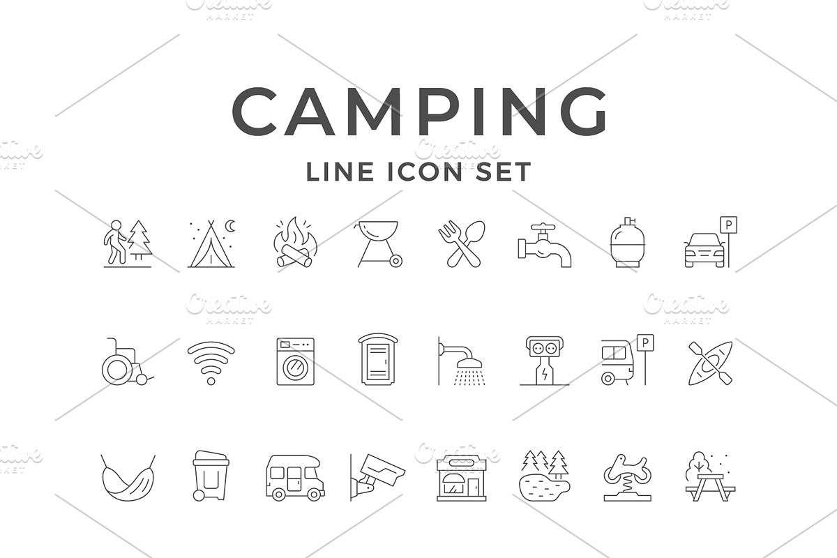 Set line icons of camping services, an Outline Icon by motorama (Photo 1 of 2)