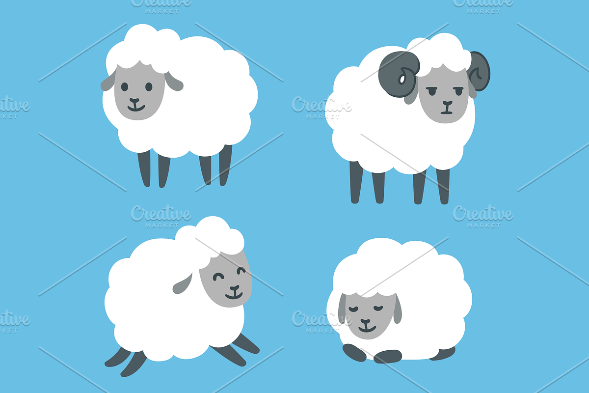 Cute Cartoon Sheep Set, an Animal Illustration by Irina Mir