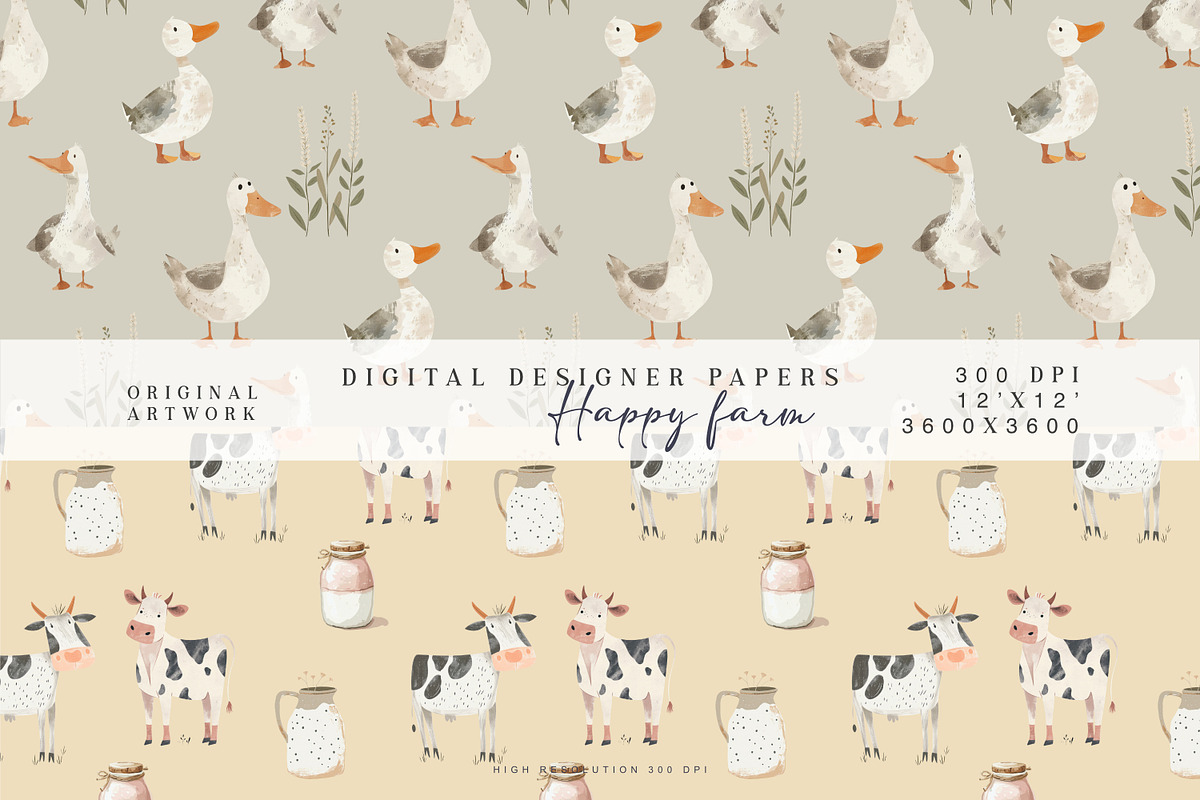 farm animals seamless patterns, a Pattern Graphic by Pink Studio Art