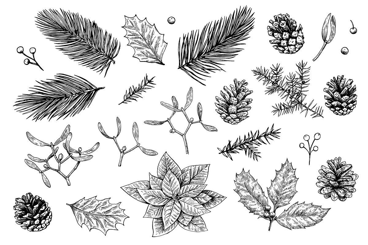 Black and white Christmas clip-art, a Seasonal Illustration by Robusta (Photo 2 of 3)