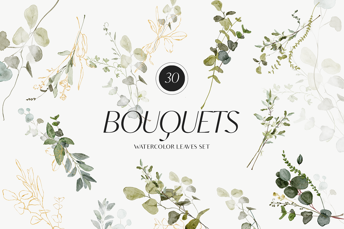 GREENERY & GOLD LEAVES watercolors, a Decorative Illustration by Grace Noboa Illustrations (Photo 10 of 14)