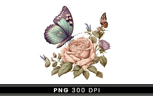 Retro Butterfly On Flower Clipart