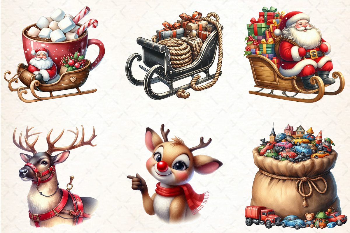 Santa Claus and his Reindeer Clipart, an Illustration by DreamCafeArt (Photo 7 of 8)