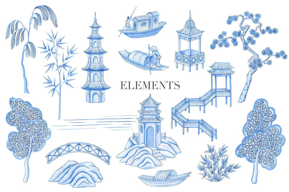 Blue pagoda, a Pattern Graphic by Anyuka (Photo 8 of 8)