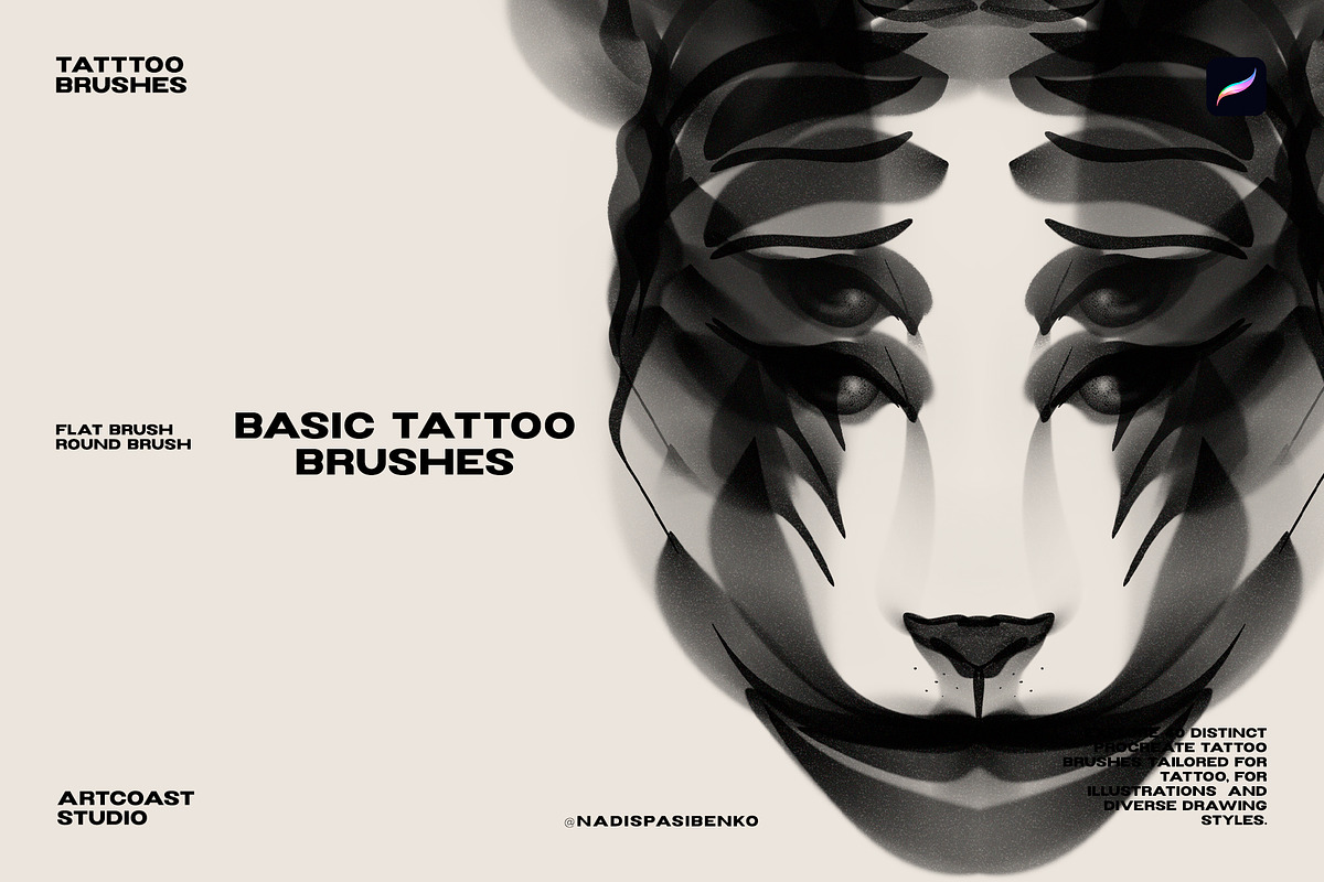 Procreate Basic Tattoo Brushes, a Brush Add-On by Spasibenko Art (Photo 1 of 7)