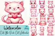 Cute Little Pink Cat Watercolor Clip, an Illustration by CrexoraLab (Thumbnail 1 of 5)