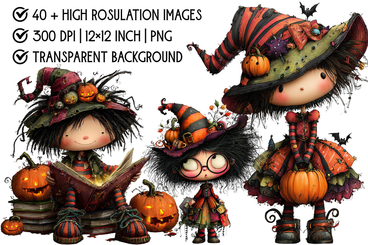 Quirky Halloween Witch Clipart, an Illustration by Pixels.Craft (Photo 4 of 6)