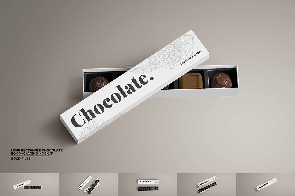 Long Rectangle Chocolate Box Mockup, a Packaging Mockup by Sheikhadesign (Photo 1 of 12)