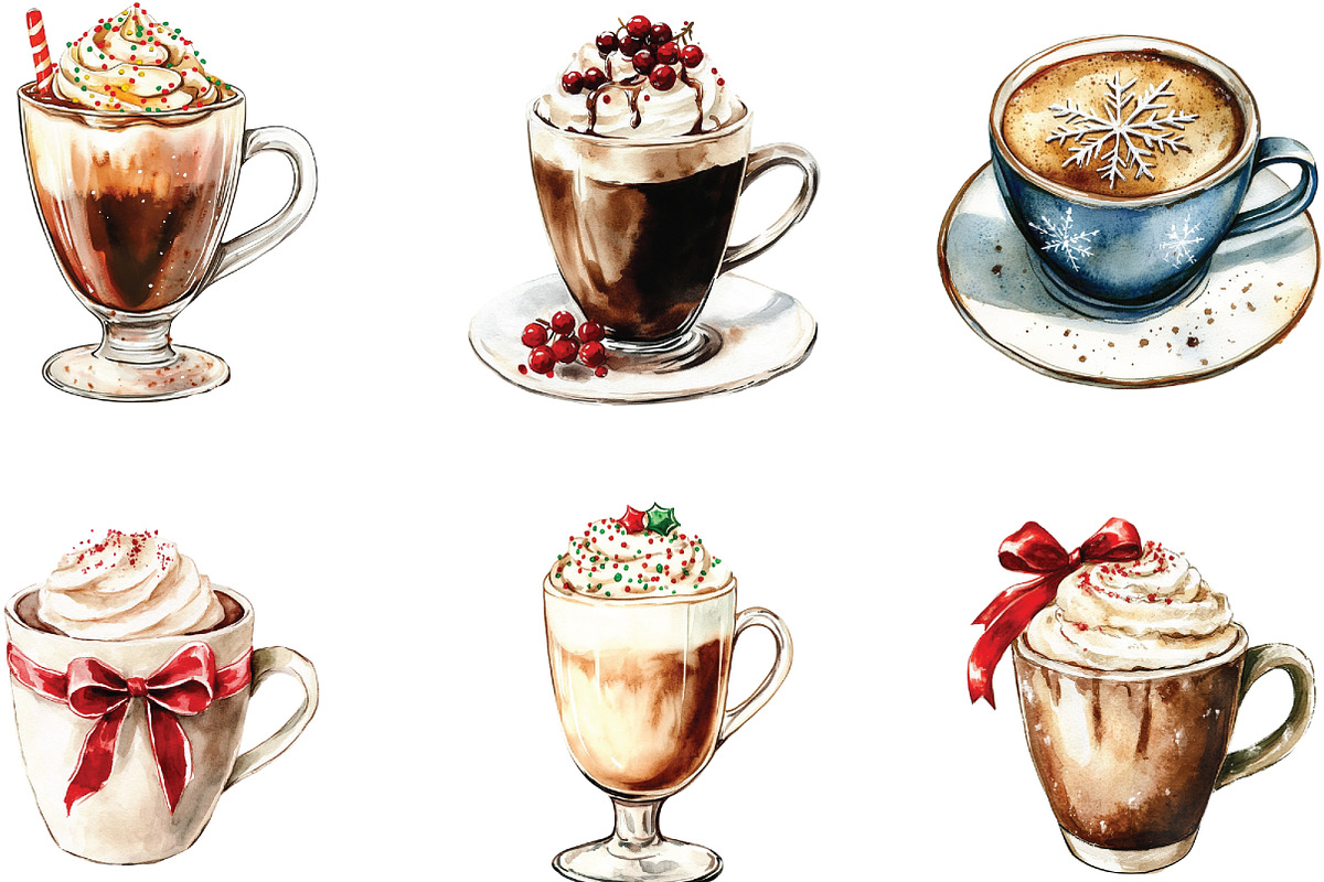 Watercolor Christmas Coffee Core PNG, a Work Illustration by CraftArtStudio (Photo 2 of 6)