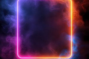 Neon Square Frame Glowing in Smoke V, an Abstract Photo by Pixeness Studio