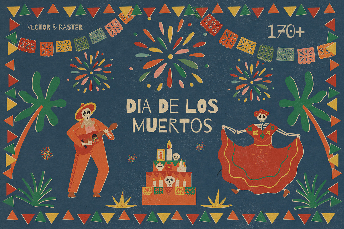Dia De Los Muertos graphic retro set, a Seasonal Illustration by Paper Cherry (Photo 1 of 16)