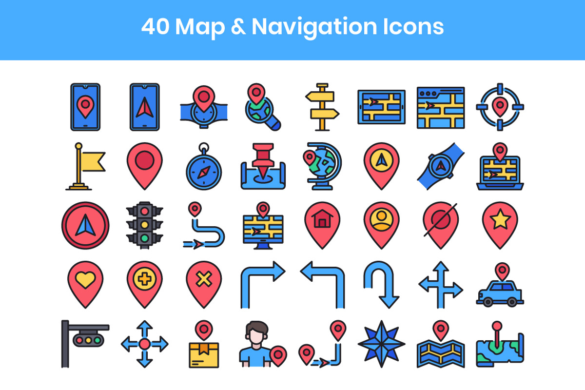40 Maps & Navigation - Filled Line | Creative Market