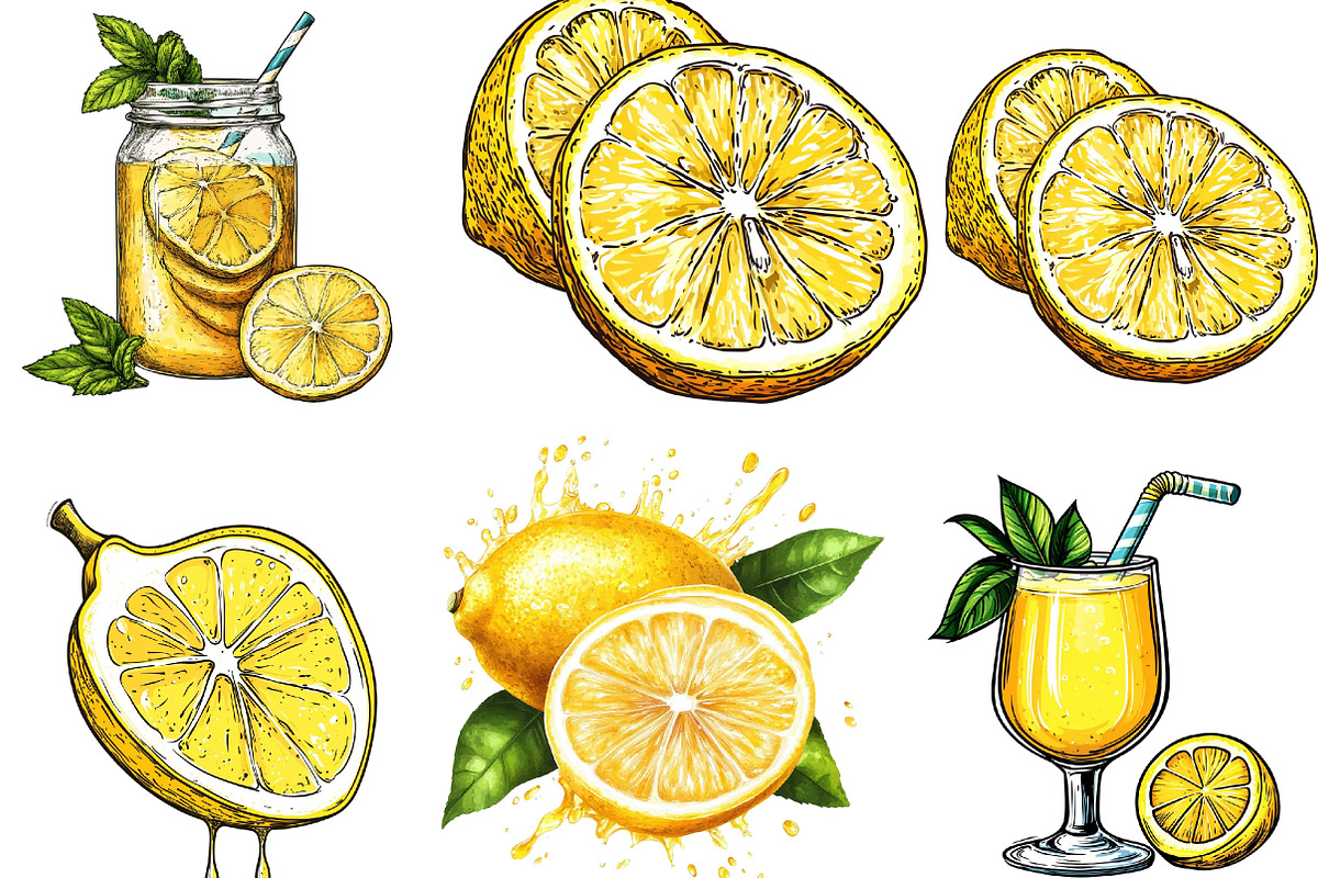 Hand Drawn Summer Lemon Clipart PNG, an Illustration by Designking (Photo 4 of 5)