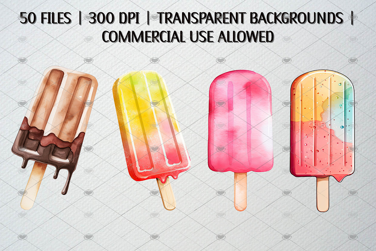 Watercolor Popsicle Clipart Set, a Food Illustration by CropUp Creative (Photo 5 of 5)