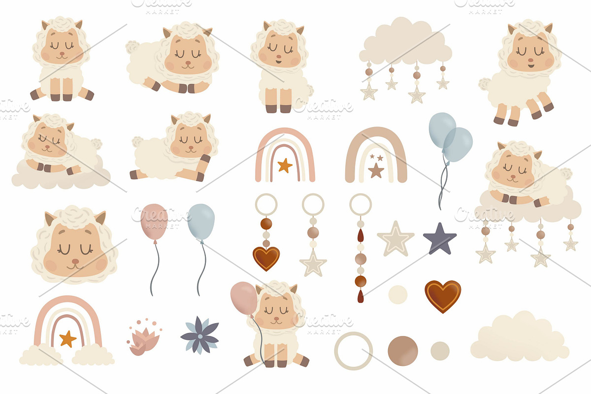 Boho Cute Sleeping Sheep clipart, an Animal Illustration by BrillCreateArt (Photo 2 of 4)