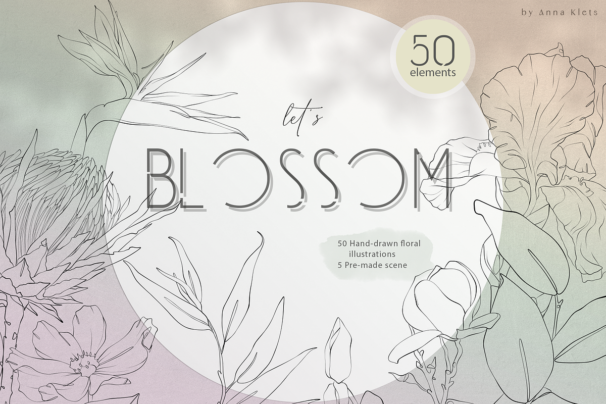 Blossom - floral line art, an Illustration by Anna.Klets (Photo 1 of 14)