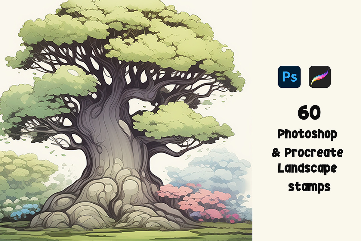 Landscape Procreate Photoshop stamps, a Brush Add-On by Spark Studio Brushes (Photo 3 of 7)