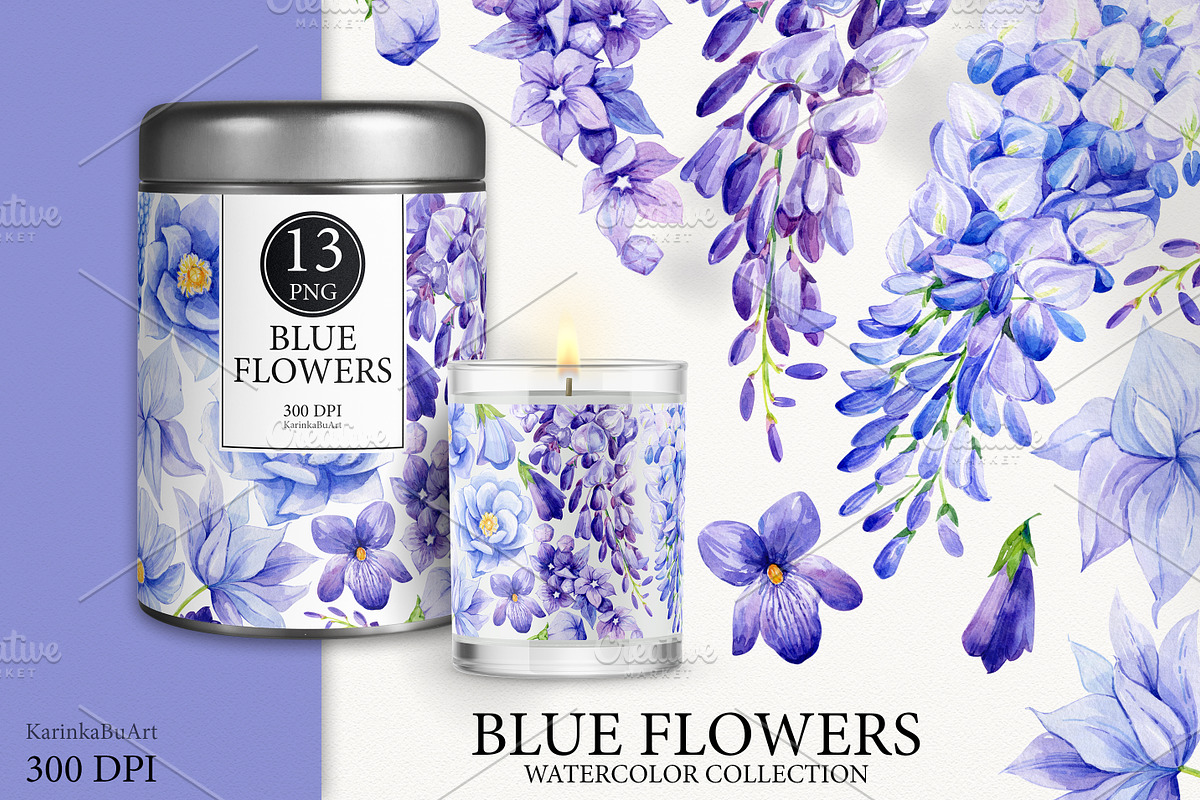 Watercolor Blue floral clipart 13PNG, an Object Graphic by KarinkaBU (Photo 3 of 7)