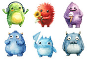 Cute Monsters Watercolor Clipart, an Illustration by Daily.Designs (Thumbnail 3 of 4)