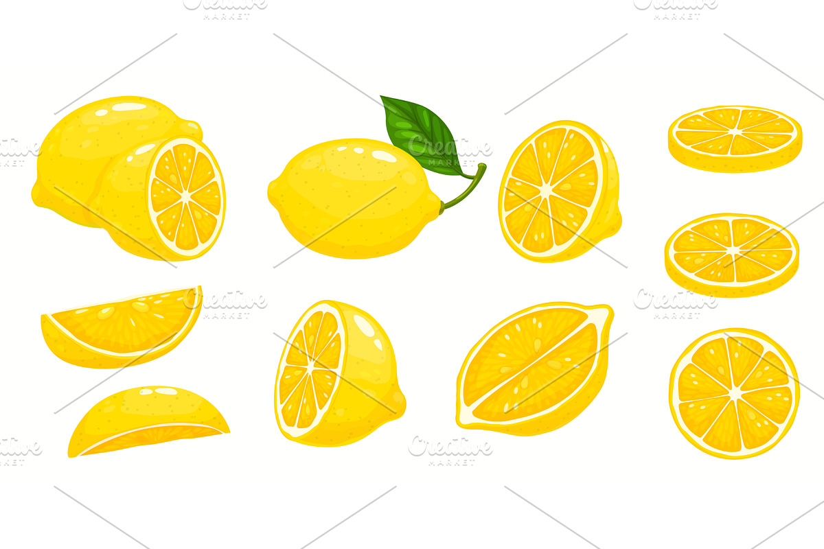 Cartoon lemon fruit slices, a Food Illustration by Vector Tradition
